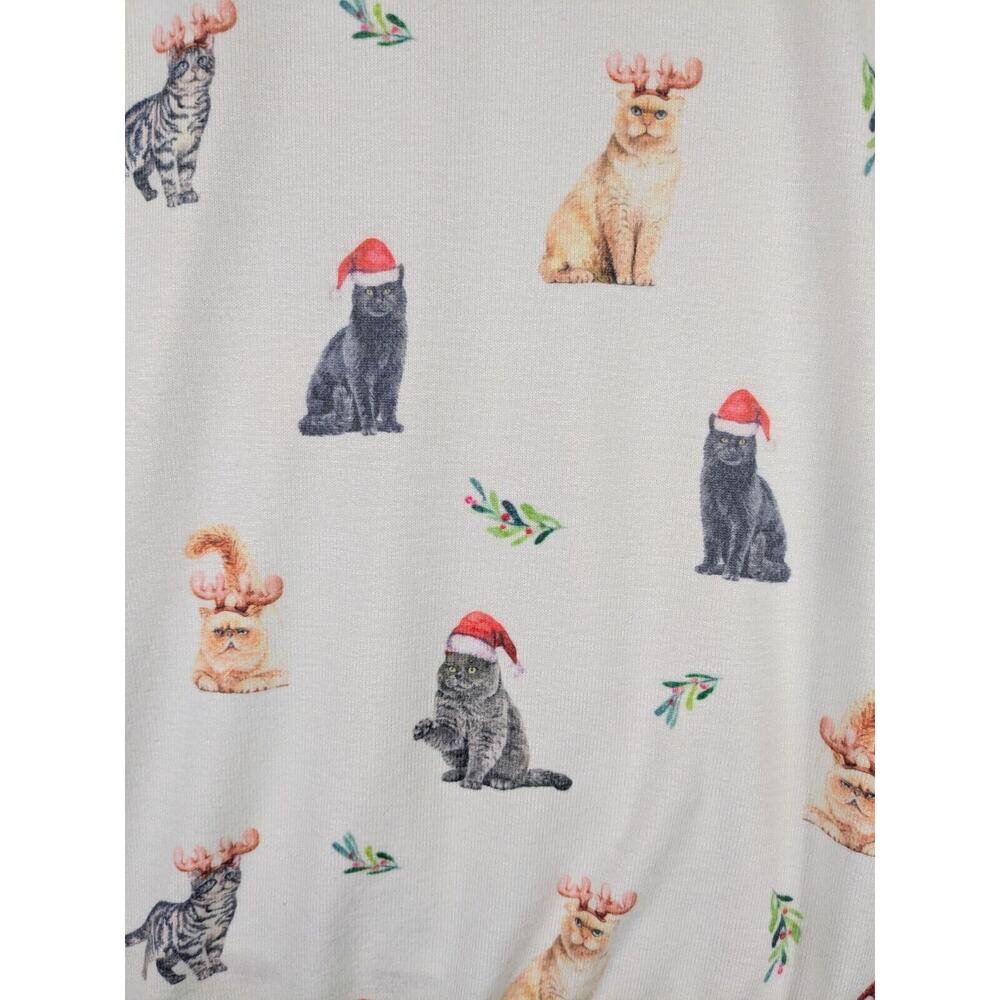 PJ Salvage Pajama Top Womens XL White Christmas Persian Cats Pullover Comfy - Picture 4 of 9